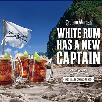 Diageo似乎在为其上尉Morgan White Rum的新英国广告活动中瞄准了Bacardi